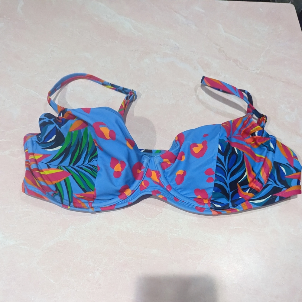 Tabitha Brown Tropical Leopard Print Underwire Bikini Top sz L - Picture 6 of 9